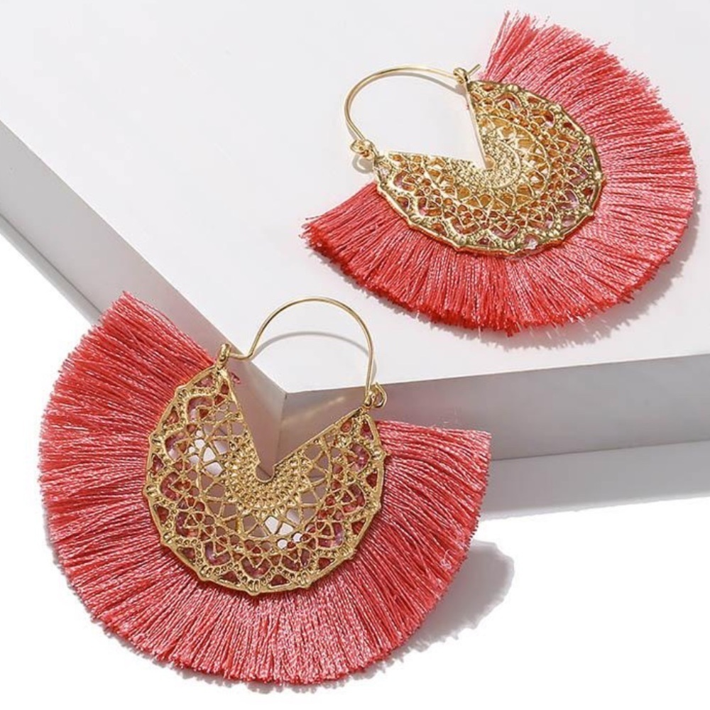 Boho Fan Shaped Tassel Drop Fashion Earrings